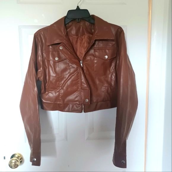 Brown Crop Moto Jacket - Picture 4 of 4